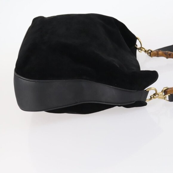 GUCCI Bamboo Shoulder Bag Suede 2way Black Gold - Picture 4 of 16